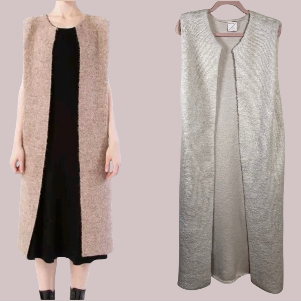 Kerisma Kengo Eco-Yarn Longline Bouclé Knit Vest M/L Oatmeal Beige Scandi Luxury